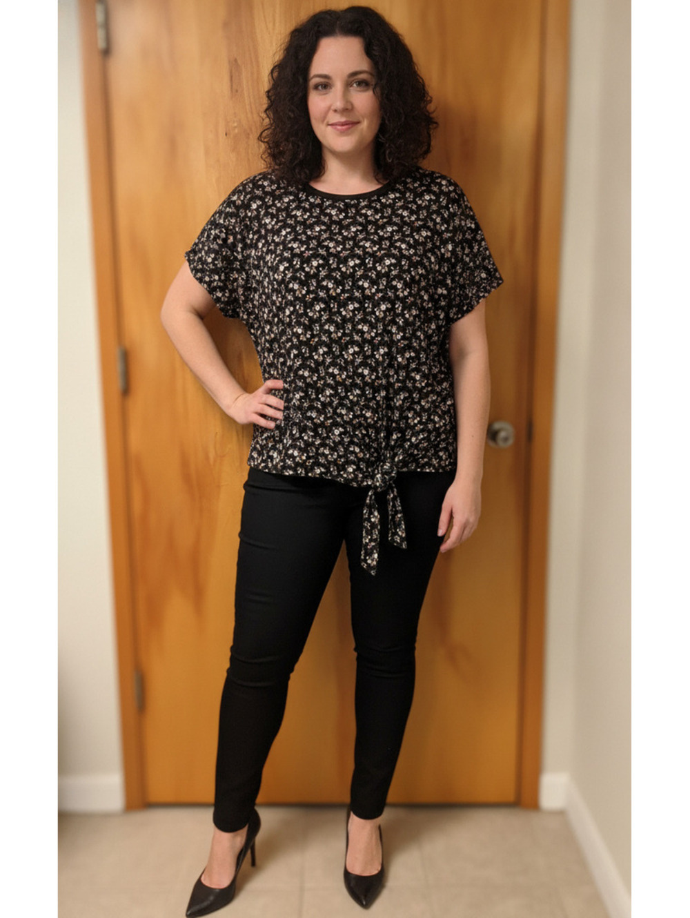 Lauren Ralph Lauren Black Floral Tie-Front Blouse Plus Size 3X